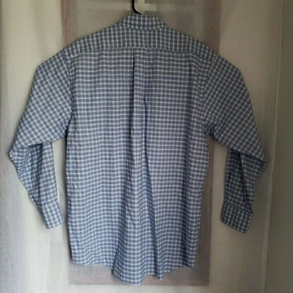 Chaps Mens Shirt Size L 16.5 Long Sleeve Button Up Blue Plaid Regular Fit Oxford - Picture 9 of 12